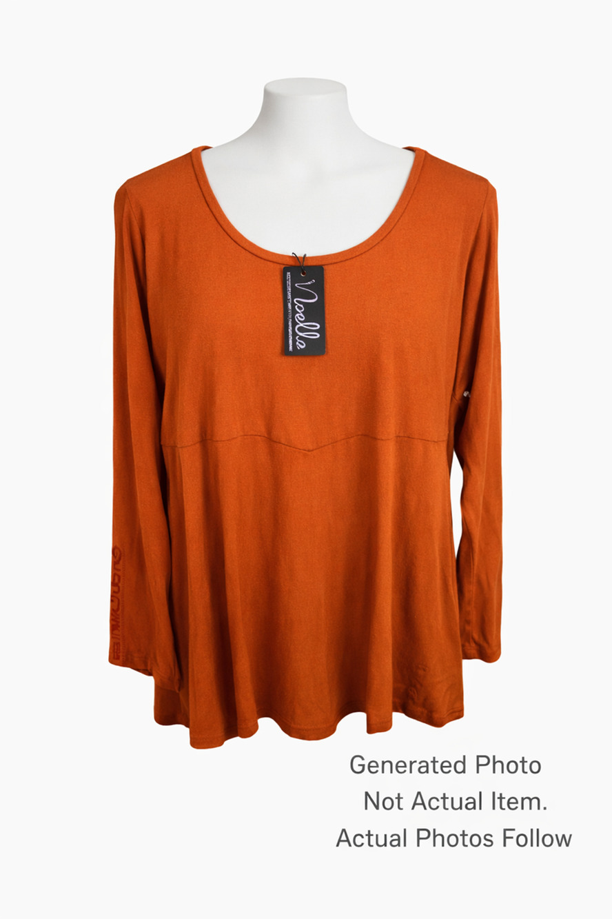Noelle Burnt Orange Cotton Blend Tunic Top Button Sleeve Fall Cozy Boho Large/XL